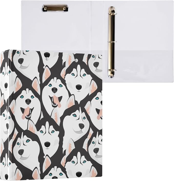 3 Ring Binder 1.5 in Recipe Binders Cute Husky Dog | Decorative Client Records with Clip 3 Clear Interior Pockets for 200 Sheets Letter-Size(11" x 8.5") Paper PVC Cover Folder