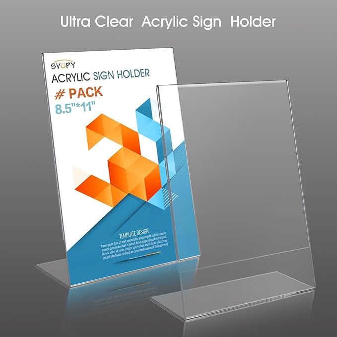 SVOPY Acrylic Sign Stand Holders - 8.5 x 11 Inches Clear Plastic Table Paper Display Stand, Suit for Displaying Posters, Picture, Flyers, Menu - 24 Pack