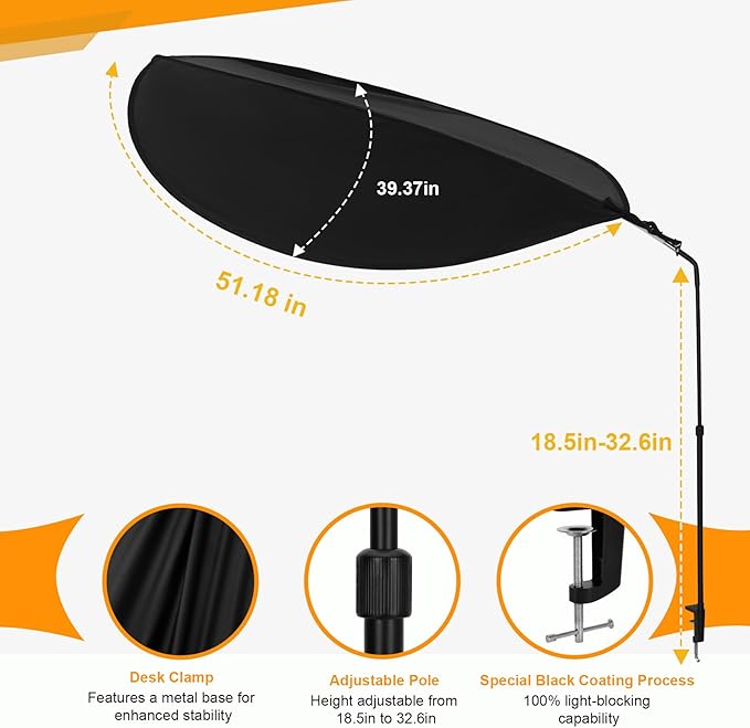 Office Cubicle Desk Shade，Portable Cubicle Light Shield and Office Shade to Block Overhead Light，Adjustable Desk Shade for Cubicle to Block Light & Reduce Glare – Essential Office Accessories（Black）