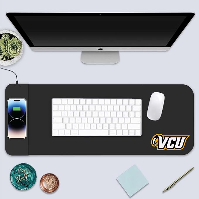 Virginia Commonwealth University Classic Wireless Charging Cloth Desk Mat, Durable Office Supplies, Non-Slip Base, Quick Charging Wireless Desk Pad, Black