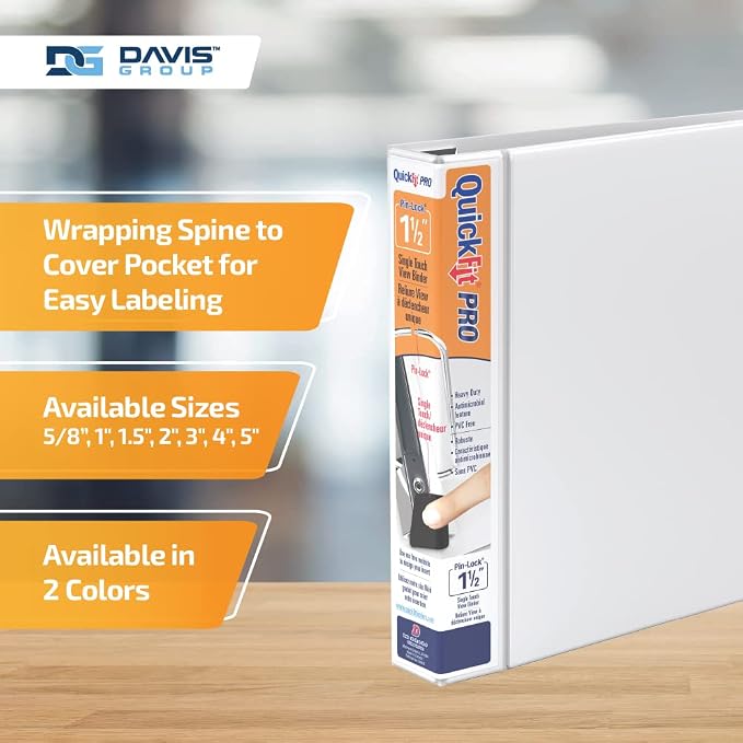 QuickFit PRO Heavy Duty Single Touch View Binder, D Ring, White, 6 Pack, 1.5 Inch