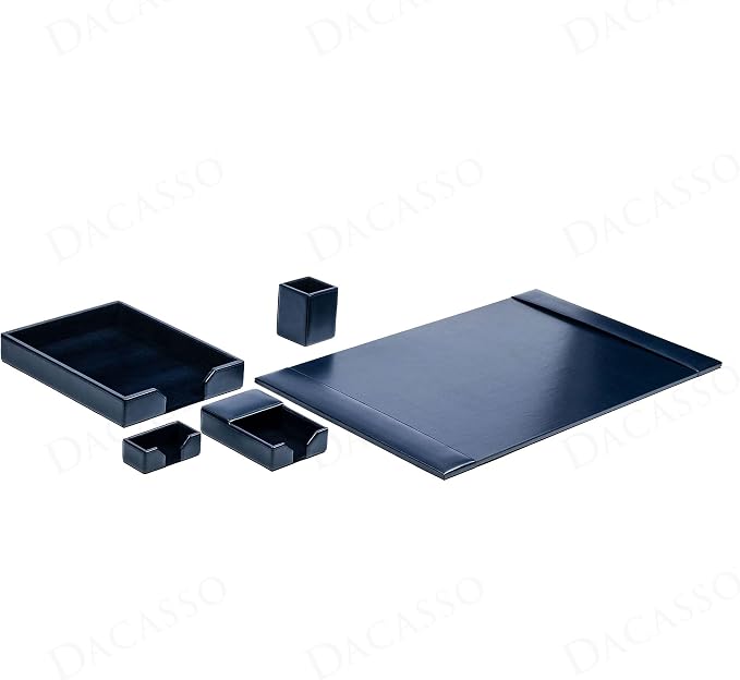 Dacasso Navy Blue 5-Piece Leather Desk Set, Bonded Leather, 30 x 18 x 4, DF-5002