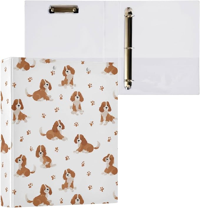 Cavalier King Charles Spaniel Dog Round Ring Binders 1.5 Inch 3 Ring Binder with Clipboard Holds 200 Sheets Office Home School