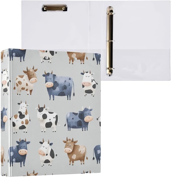 Cute Cows 3 Ring Binders 1.5 Inch Clear View Three Ring Binders Versatile Binder for Work School Office Supply 1 Pack
