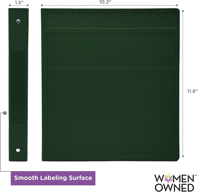 Carstens 1-Inch Heavy Duty 3-Ring Binder - Side Opening, Forest Green, Durable Plastic, Precision No-Gap Rings, Waterproof Cover, No Pockets, Holds 125 Letter Sheets, BPA-Free, Made in USA (8709-3R)