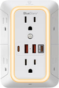 Surge Protector Outlet Extender, 6 Outlets & 4 USB Ports with Fast Charging Type C PD 20W, Night Light, 3-Sided Power Strip, Multi Plug Wall Charger for Home, Office, Travel, Cruise Ship