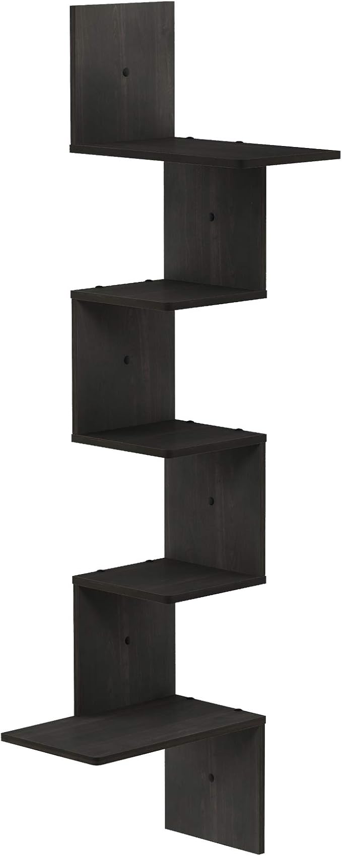 Furinno Rossi 5-Tier Corner Floating Shelves for Wall, Espresso | Rectangular Corner Wall Shelf, S-shape Radial Floating Book Shelf, Easy Assembly, for Bathroom, Bedroom, Living Room