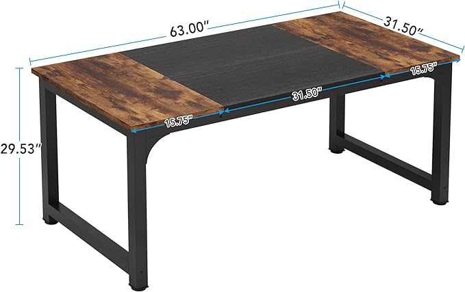 LITTLE TREE 63 Inch Large Executive Computer Office Desk, Brown+Black