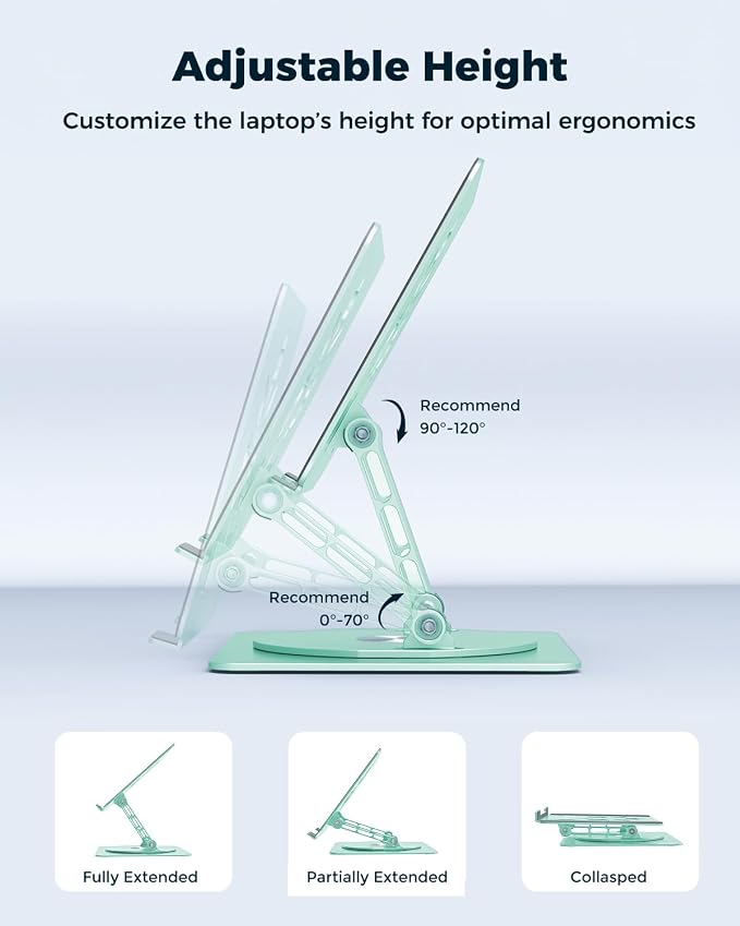 Aoviho 360° Rotating Laptop Stand for Desk | Adjustable, Foldable, Portable Aluminum Ergonomic Riser | Compatible with MacBook, Dell, HP & All Laptops 10-16 inch | Mint Green