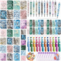Pasimy 218 Pcs Inspirational Stationery Gifts Motivational Mini Notepad Pen Quote Bookmarks Stress Relief Stickers Inspiring Silicone Keychains for Home Office Appreciation Gift(Marble)