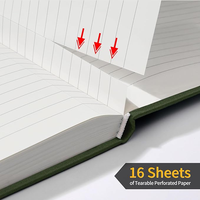 Annecy Lined Journal Notebook, Hardcover Leather Journal for Women & Men, 160 Numbered Pages, Medium 5.5" x 8.25", 100 GSM Thick Paper, Deep Green