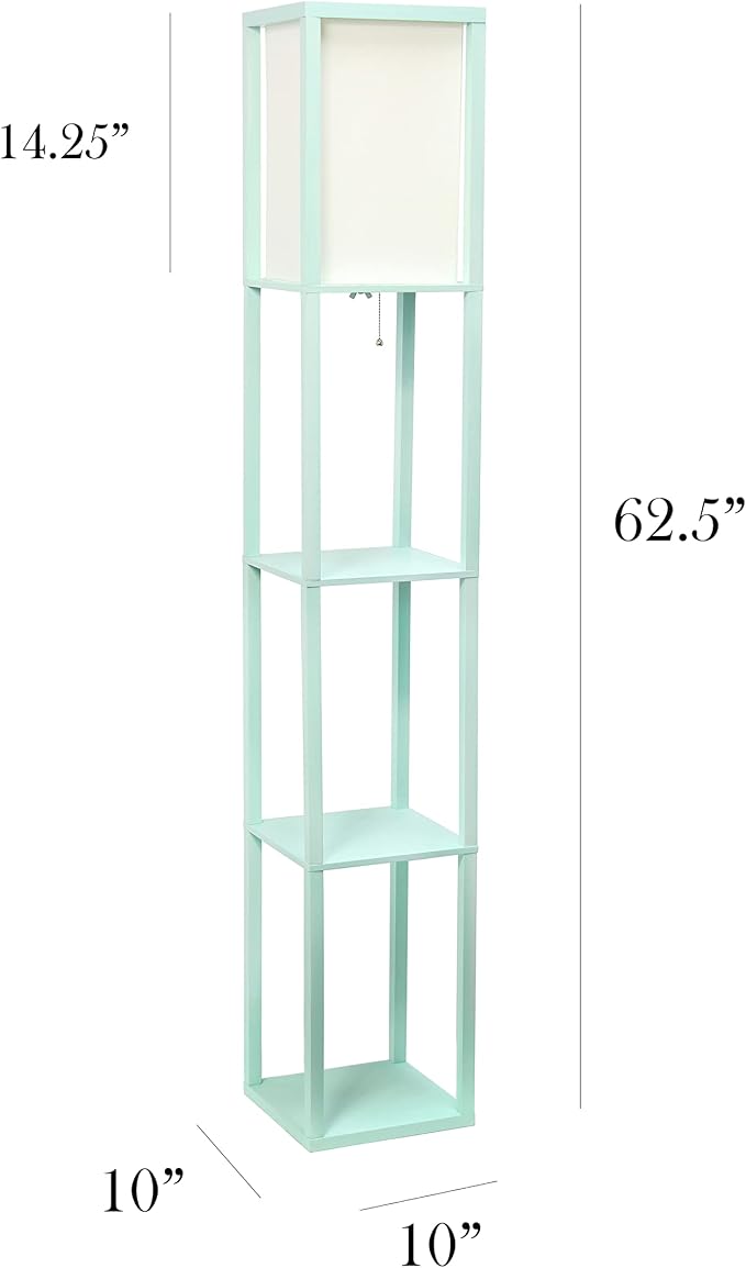 Simple Designs LF1014-AQU Etagere Organizer Storage Shelf Linen Shade Floor Lamp, Aqua
