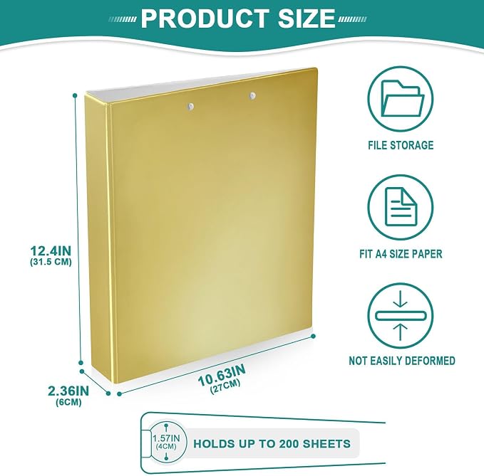 3 Ringed Binders 1.5" Binders with Pocket Cover 1/2 Pack School Binder 200 Sheets Gradient Gold