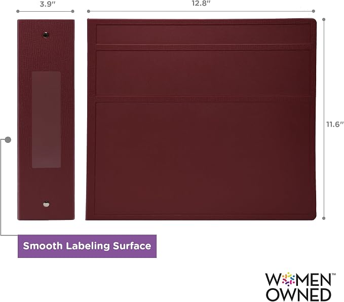 Carstens 4-Inch Heavy Duty 3-Ring Binder - Side Opening, Wine, Durable Plastic, Precision No-Gap Rings, Waterproof Cover, No Pockets, Holds 600 US Letter Sheets, BPA-Free, Made in USA (1843-3R)