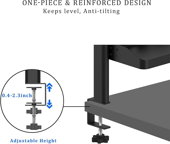 Clamp on Desk Shelf, 24in 2-Tier Office Desk Shelves Organizer, Shelf for Top of Desk with Headphone Holder and Hooks, Desktop Storage Rack for Home Workspace, Study Rooms, Gaming Accessories