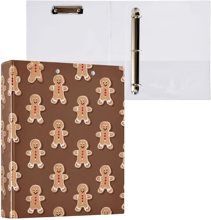 Holiday Gingerbread Brown Decorative 3 Ring Binder 1.5 Inch Large View Binders with Pockets File Organizer for Office College School, 1 Pack