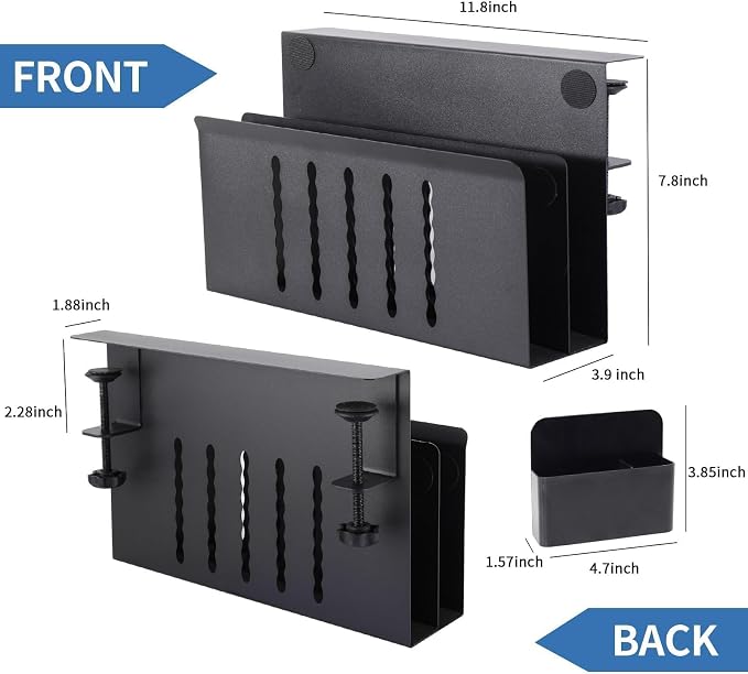 2 Tie Desk Side Storage, Under Desk Storage Organizer, Black | osseph Desk Storage, No Drill Clamp to 0.5-2.38" Desks, Cooling Vents Vertical Rack, Magnetic Pen Holder, 30 Lbs Carbon Steel