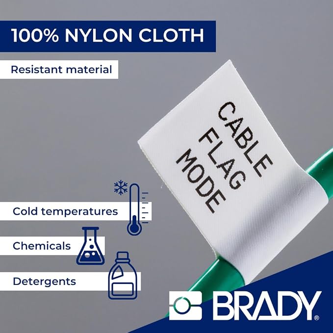 Brady Authentic (M5-117-499) Aggressive Adhesive Multi-Purpose Nylon Labels 0.5 x 0.9 x 0.44 Dia Black on White, 240 Labels. for use with The BMP51 and M511 Label Printers