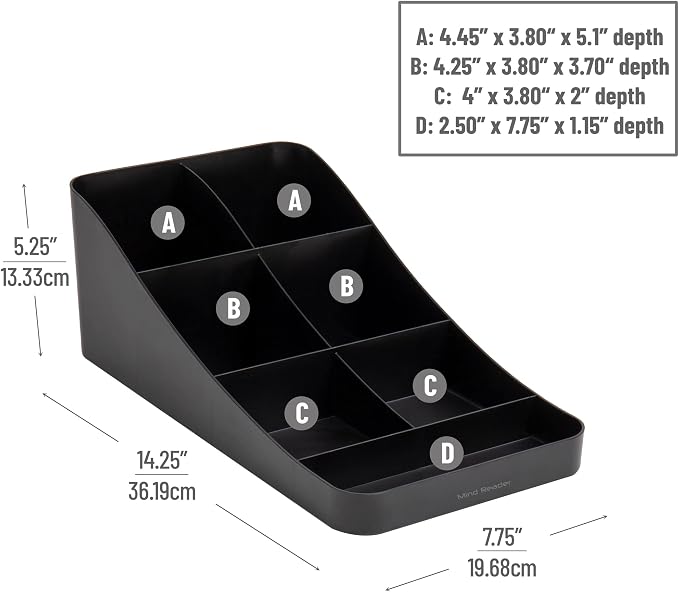 Mind Reader Cup and Condiment Station, Countertop Organizer, Coffee Bar, Kitchen, Stirrers, 7.25" L x 15.5" W x 5.25" H, Black (Pack of 4)