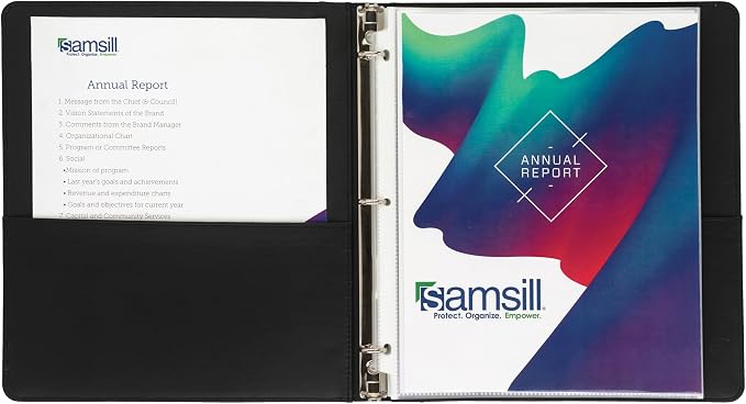 Samsill 0.5 Inch 3 Ring Binder, Leather, Black with Contrast Stitching, 8.5X 11 Inch, 3 Rings, Notebook Binder, Portfolio Organizer, Planner, Journal