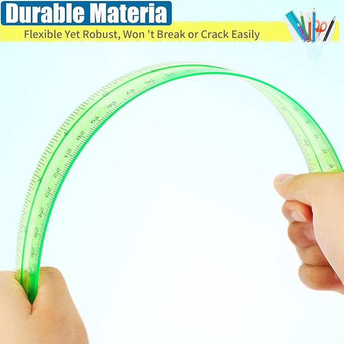12 Inch Plastic Rulers, 32 PCS Transparent Assorted Color Metric Bulk Rulers with Inches Centimeters Millimeter. Measuring Drawing Tool for Kids, Ideal Back to School Office Home Supplies