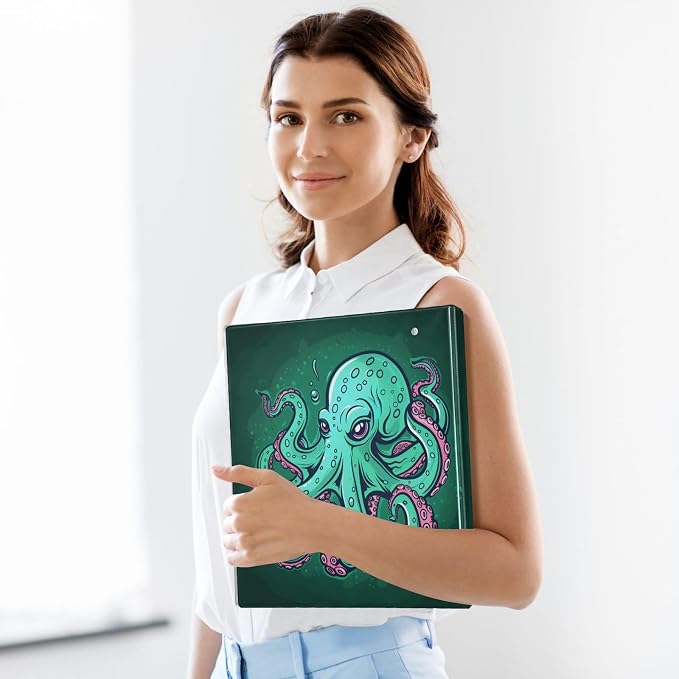 3 Ring Binder Octopus Tentacle 1.5 Inch Three Ring Binder | Cute Binder with 3 Storage Pockets for Women School Office Supplies