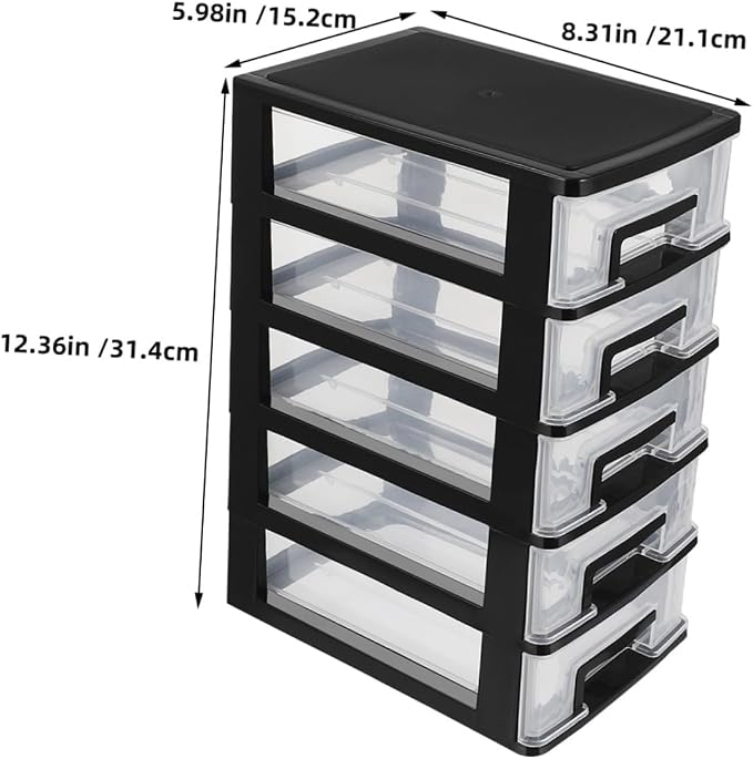 5-Tier Plastic Drawer Storage Cabinet Portable Organizer for Office Desk Study Room Desktop Supplies 12.40X8.66X5.98 Inches