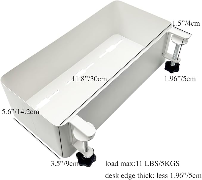 Desk Side Storage Hold Up To 11lbls Hanging Side Of Desk Organizer Clamp On Table Edge To Store Office Accessories, Gaming Devices, Cups For Office, Living Room, Dinning Room (White)