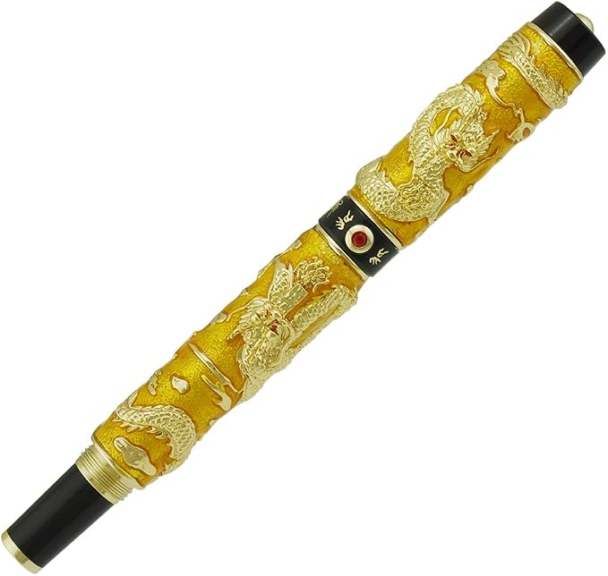 Jinhao Double Dragon Rollerball Pen Golden Cloisonne Enamel Handcraft for Signature and Collection