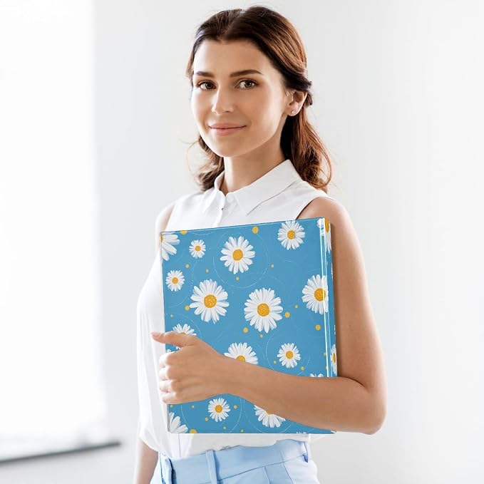 Flower Daisies Floral 1.5 Inch 3 Round Ring Binders with Pocket Clip, Holds 200 Sheets Documents for Office Classroom Student Organization Hard d Ring Binders with Printed