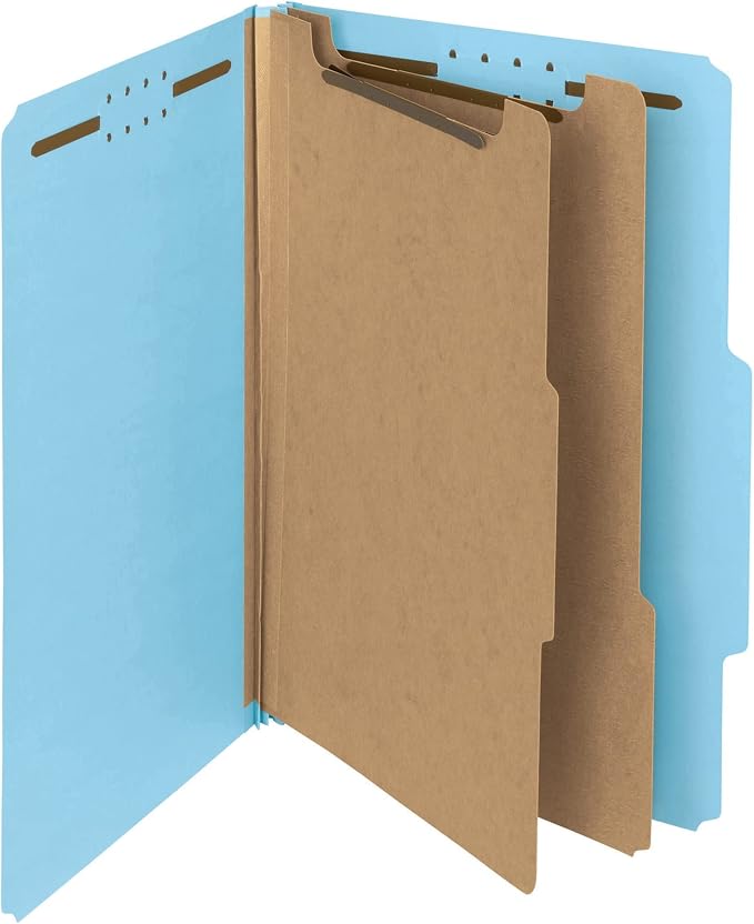 Smead 100% Recycled Pressboard Classification File Folder, 2 Dividers, 2" Expansion, Legal Size, Blue, 10 per Box (19021)