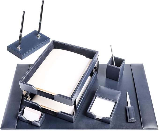 Dacasso Navy Blue Bonded Leather 9-Piece Desk Set (D5009)