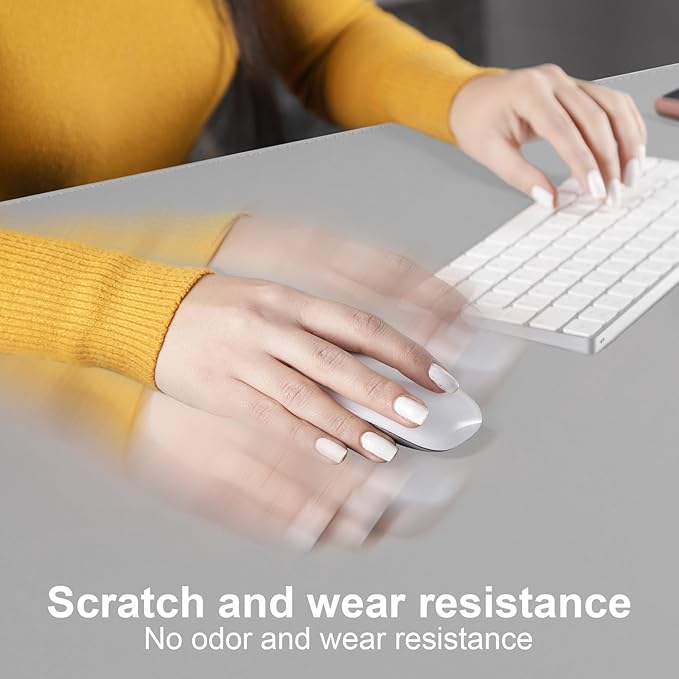 DAWNTREES Desk Mat Protector,PU Leather Laptop Pad,Non Slip, 23.6" x 13.8" Large Mouse Pad and Keyboard Mat, Waterproof Writing Pad for Office and Home (Light Gray)