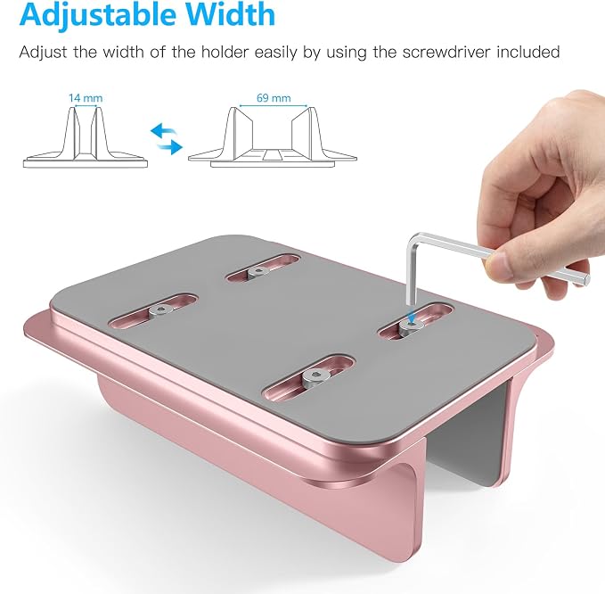 OMOTON Vertical Laptop Stand Holder, Adjustable Dock for MacBook, Rose Gold | Aluminum Stand for MacBook Stand, Fits Chromebook & Gaming Laptops up to 17.3 in, Office Desk Organization, Space-Saving