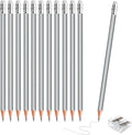 12 PCS Silver Colored Pencils with Eraser Pre Sharpened Pencil 2 HB - Ideal for Checking, Grading, Tests & Office/School Supplies (Silver)