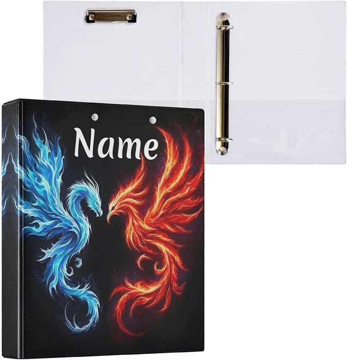 Custom 3 Ring Binder Dragon Phoenix 1.5" Round Ring Binders Personalized Name View Binder with 200 Sheet for Kids School Supplies Women Men Office, 1 Pack