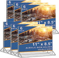 Horizontal Acrylic Sign Holder 8.5 x 11 - Double Sided T Shape Menu Table Stands, Plastic Paper Flyer Display Stand, Clear Picture Photo Frames for Wedding, Office, Store, Restaurant (6 Pack)