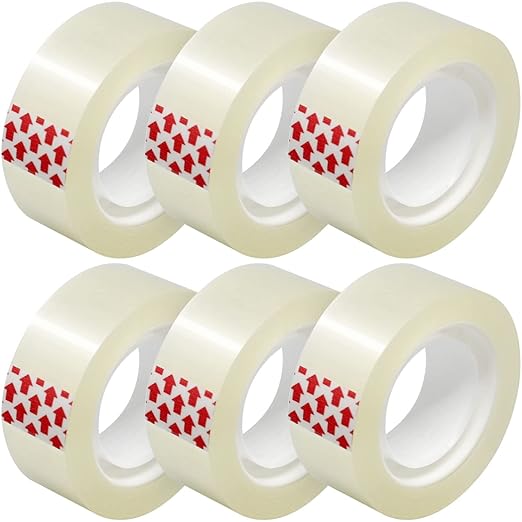 Turxayox 6 Rolls Transparent Tape Refills, Clear Tape, Hand Tearable, 3/4 x 1000 Inches, Glossy Gift Wrapping Tape for Dispenser, Office, School, Home