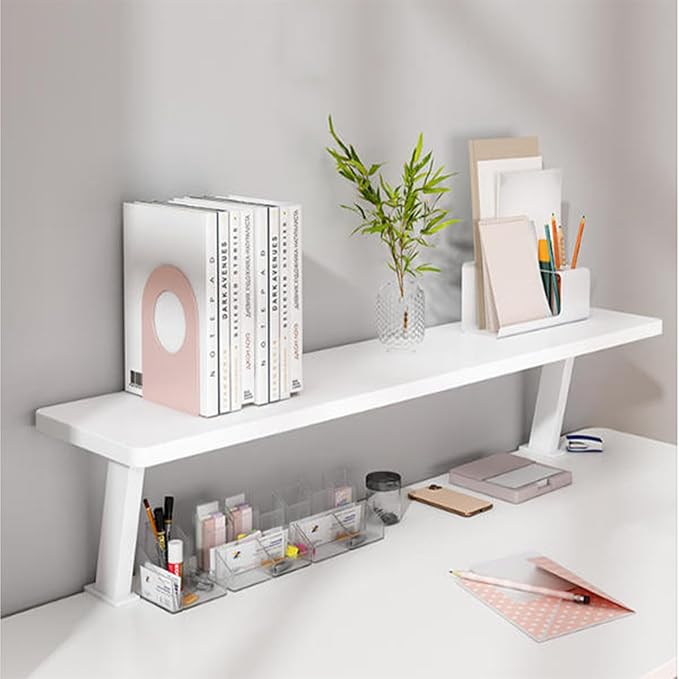 31.5x7.8in Clamp on Desk Shelf, Adjustable Desktop Organizer Extension Bookshelf Above Storage Rack Accessories for Home Office Organization White