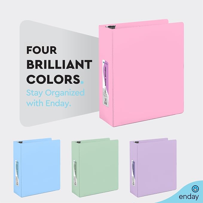 Enday 2 inch 3 Ring Binder (6 Pack - Assorted Colors) Binder 2 inch with Clear View Cover and 2 Inside Pocket - for Letter Size 8.5 x 11'' Paper, Ideal for School Supplies, Office, and Home