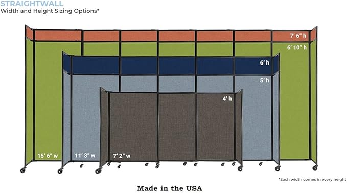 Versare Straightwall Sliding Portable Wall Partition | Freestanding Office Dividers | Locking Wheels | Temporary Room Separator | 15'6'' Wide x 4' Tall Charcoal Gray Fabric Panels