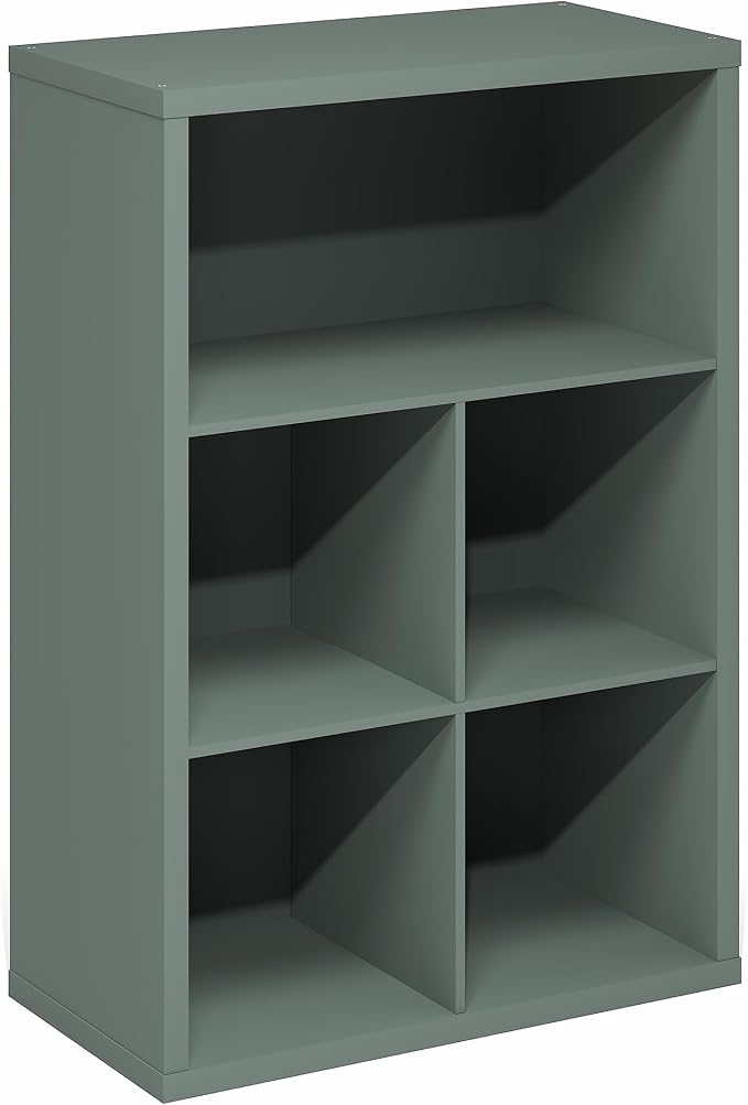 Furinno Cubicle Book Shelf, 5-Cube Bookshelf, Extra Thick Frame Cube Storage Organizer Bookcase with Closed Back, 15.3 x 29.9 x 43.3, for Living Room, Bedroom, Home Office, Sage Green