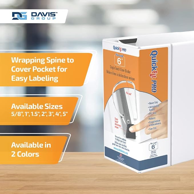 QuickFit PRO Heavy Duty Single Touch View Binder, D Ring, White, 2 Pack, 6 Inch | Single-touch binder, fits 8.5" x 11" paper, white, customizable cover, made in Canada, ideal for school or office use