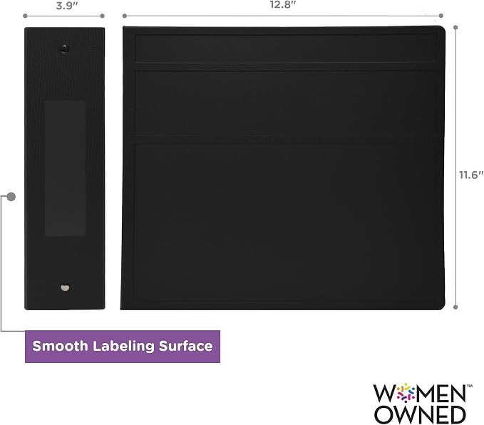 Carstens 4-Inch Heavy Duty 3-Ring Binder - Side Opening, Black, Durable Plastic, No-Gap Rings, Waterproof Cover, No Pockets, Holds 600 US Letter Sheets, BPA-Free, Made in USA (1845-3R), Case of 10