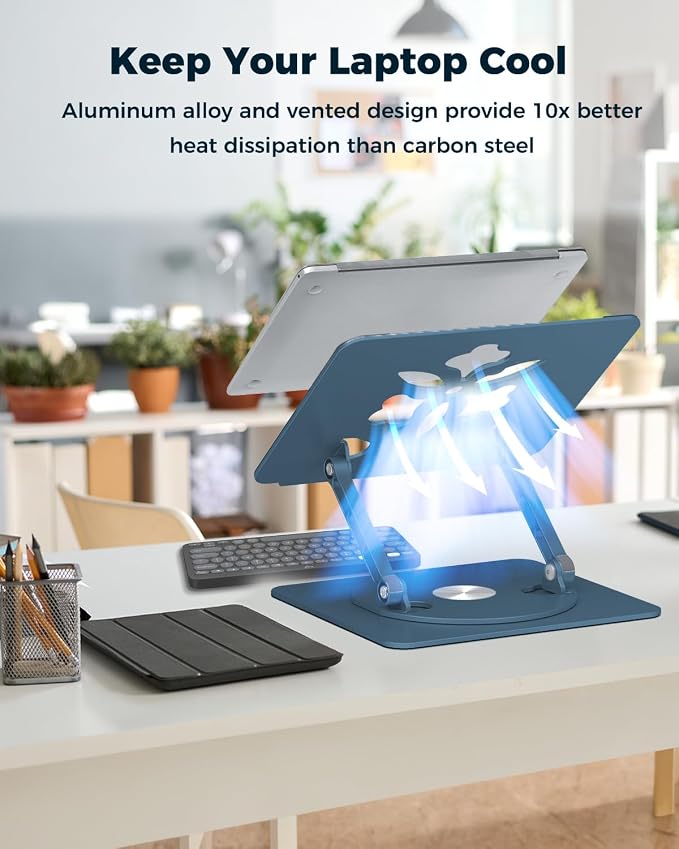 Aoviho 360° Rotating Laptop Stand for Desk | Adjustable, Foldable, Portable Aluminum Ergonomic Riser | Compatible with MacBook, Dell, HP & All Laptops 10-16 inch