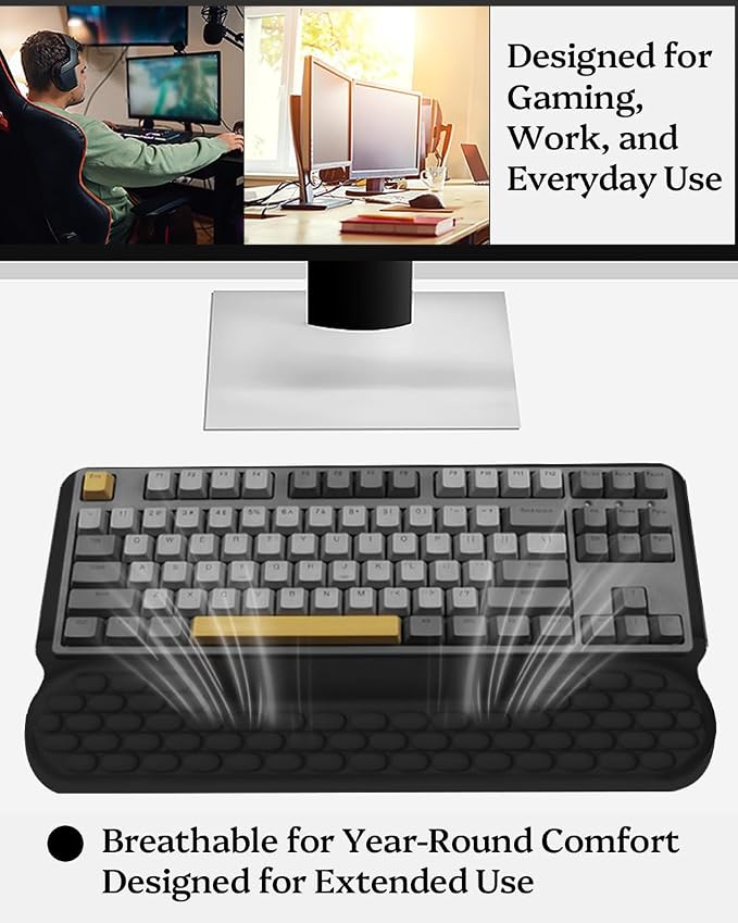 Wrist Rest for Computer Keyboard, 2 in 1 Keyboard Wrist Support Pad, Memory Foam Keyboard Riser Holder Lift Tray with Wrist Pad for Easy Typing for Office Desk, Home, School (Round Black)