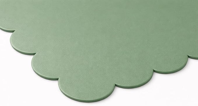 Orelle Scalloped Desk Mat | Vegan Leather Desk Mat for Keyboard and Mouse, Laptop, Makeup Vanity | Computer Desk Pad Mat | Office Desk Cover Mat | Desk Blotter Mat | 30 x 15” | Green