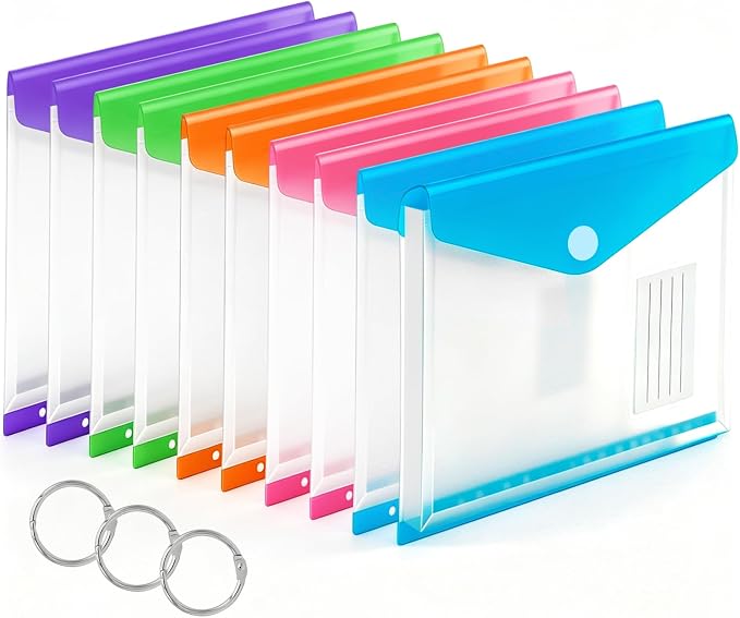 10 Pack Binder Folders with Pockets 11 Holes Expandable Dividers for 2/3/4 Ring Document Pouch with Label Loose-Leaf Transparent Binder Organizer for School Home Office