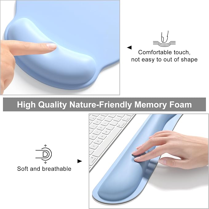 Dapesuom Large Gaming Mouse Pad, Mouse Pads with Wrist Rest Wrist Support, 4in1 Big XXL Desk Mat Desk Pad + Ergonomic MousePad + Memory Foam Keyboard Mat Wrist Rest + Coaster Set for Computer,Sky Blue