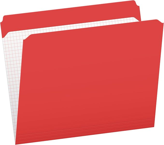Pendaflex Color File Folders with Interior Grid, Letter Size, Red, Straight Cut, 100/BX (R152 RED)